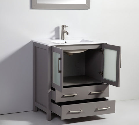 Image of 30" LIGHT GREY SOLID WOOD SINK VANITY WITH MIRROR WA7930LG