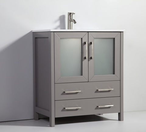 Image of 30" LIGHT GREY SOLID WOOD SINK VANITY WITH MIRROR WA7930LG