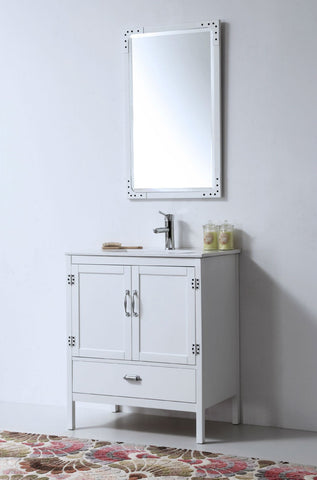 Image of 30" WHITE COLOR WOOD SINK VANITY WITH CERAMIC TOP-NO FAUCET WH5730-W