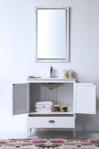 Image of 30" WHITE COLOR WOOD SINK VANITY WITH CERAMIC TOP-NO FAUCET WH5730-W
