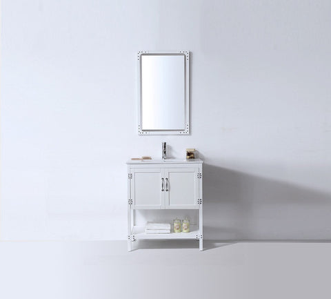 Image of 30" WHITE COLOR WOOD SINK VANITY WITH CERAMIC TOP-NO FAUCET WH5930-W