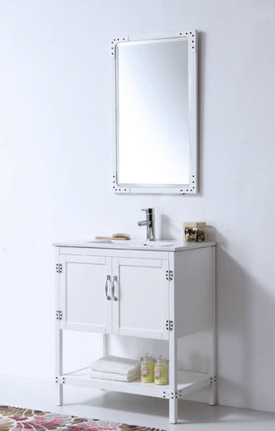 Image of 30" WHITE COLOR WOOD SINK VANITY WITH CERAMIC TOP-NO FAUCET WH5930-W