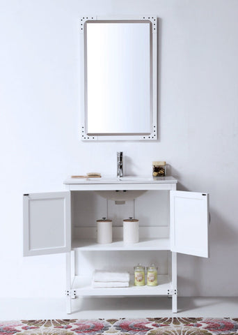 Image of 30" WHITE COLOR WOOD SINK VANITY WITH CERAMIC TOP-NO FAUCET WH5930-W