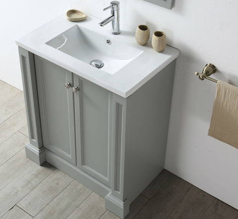 Image of 30" WOOD SINK VANITY WITH CERAMIC TOP-NO FAUCET IN COOL GREY WH7130-CG