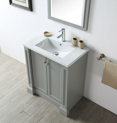 Image of 30" WOOD SINK VANITY WITH CERAMIC TOP-NO FAUCET IN COOL GREY WH7130-CG