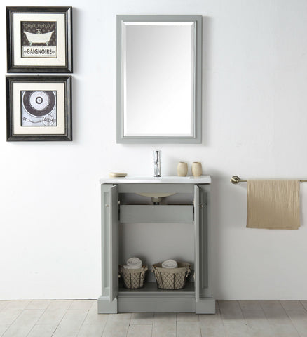 Image of 30" WOOD SINK VANITY WITH CERAMIC TOP-NO FAUCET IN COOL GREY WH7130-CG