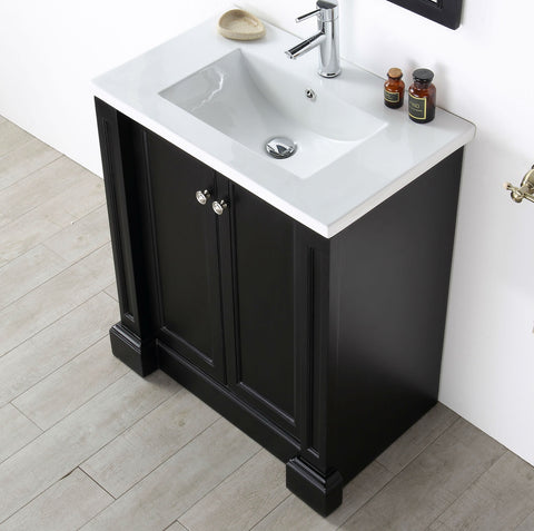 Image of 30" WOOD SINK VANITY WITH CERAMIC TOP-NO FAUCET IN ESPRESSO WH7130-E