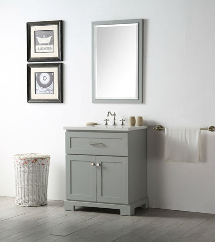 Image of 30" WOOD SINK VANITY WITH QUARTZ OP-NO FAUCET IN COOL GREY WH7630-CG