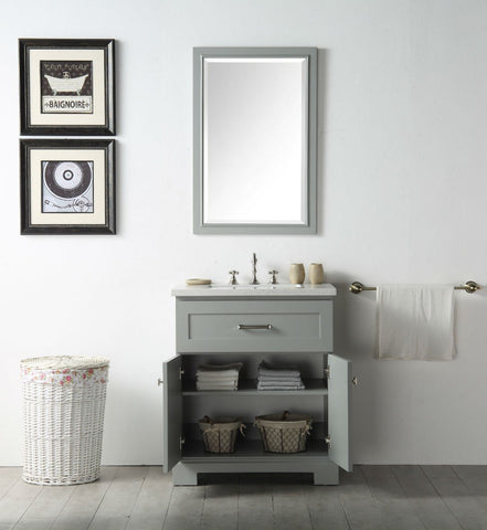 Image of 30" WOOD SINK VANITY WITH QUARTZ OP-NO FAUCET IN COOL GREY WH7630-CG