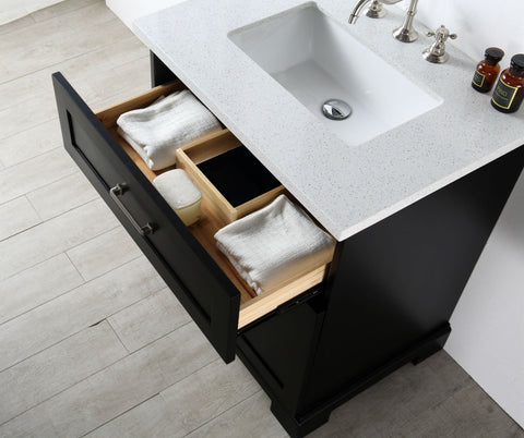 Image of 30" WOOD SINK VANITY WITH QUARTZ OP-NO FAUCET IN ESPRESSO WH7630-E