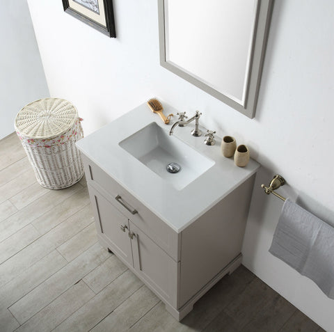 Image of 30" WOOD SINK VANITY WITH QUARTZ OP-NO FAUCET IN WARM GREY WH7630-WG