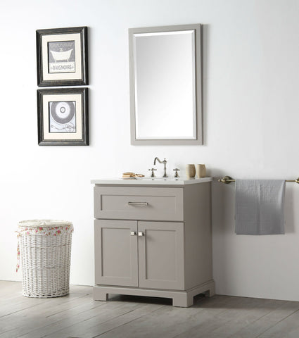 Image of 30" WOOD SINK VANITY WITH QUARTZ OP-NO FAUCET IN WARM GREY WH7630-WG