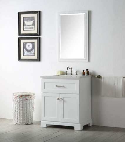 Image of 30" WOOD SINK VANITY WITH QUARTZ OP-NO FAUCET IN WHITE WH7630-W