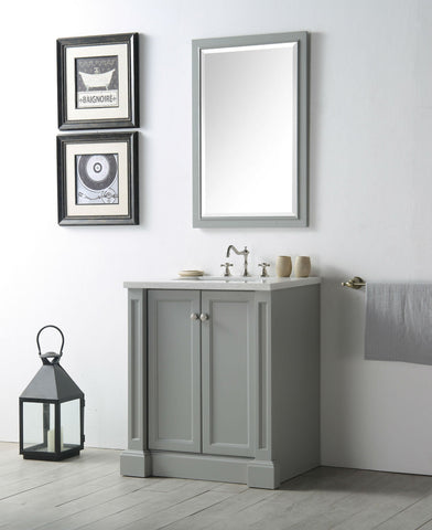 Image of 30" WOOD SINK VANITY WITH QUARTZ TOP-NO FAUCET IN COOL GREY WH7230-CG