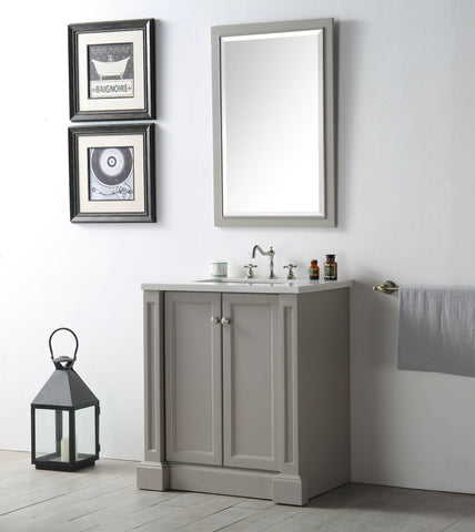 Image of 30" WOOD SINK VANITY WITH QUARTZ TOP-NO FAUCET IN WARM GREY WH7230-WG