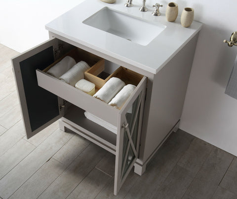 Image of 30" WOOD SINK VANITY WITH QUARTZ TOP-NO FAUCET IN WARM GREY WH7430-WG