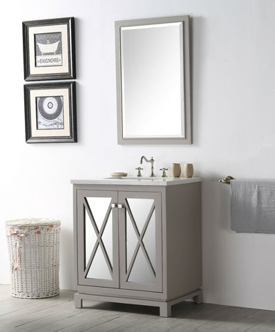 Image of 30" WOOD SINK VANITY WITH QUARTZ TOP-NO FAUCET IN WARM GREY WH7430-WG