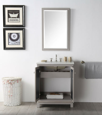 Image of 30" WOOD SINK VANITY WITH QUARTZ TOP-NO FAUCET IN WARM GREY WH7430-WG