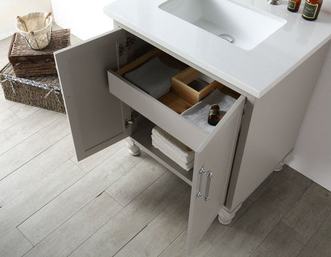 Image of 30" WOOD SINK VANITY WITH QUARTZ TOP-NO FAUCET IN WARM GREY WH7530-WG