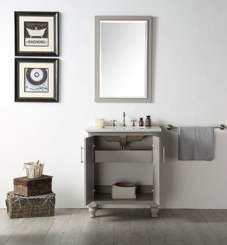 Image of 30" WOOD SINK VANITY WITH QUARTZ TOP-NO FAUCET IN WARM GREY WH7530-WG