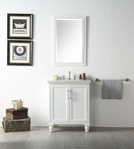 Image of 30" WOOD SINK VANITY WITH QUARTZ TOP-NO FAUCET IN WHITE WH7530-W