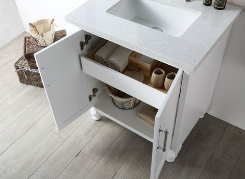 Image of 30" WOOD SINK VANITY WITH QUARTZ TOP-NO FAUCET IN WHITE WH7530-W