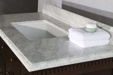 Image of 36" ANTIQUE COFFEE SINK VANITY WITH CARRARA WHITE TOP AND MATCHING BACKSPLASH WITHOUT FAUCET WLF6036-36"