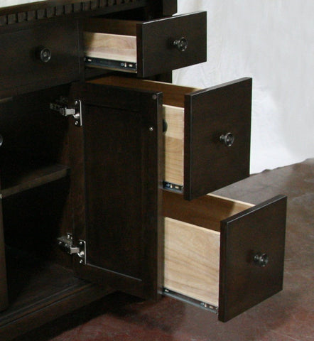 Image of 36" ANTIQUE COFFEE SINK VANITY WITH CARRARA WHITE TOP AND MATCHING BACKSPLASH WITHOUT FAUCET WLF6036-36"