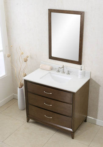 Image of 36" ANTIQUE COFFEE SINK VANITY WITH QUARTZ TOP WLF7030-36