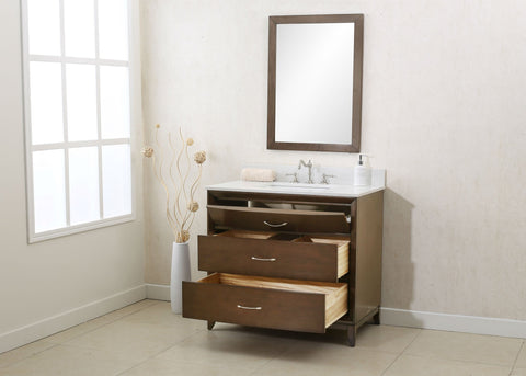 Image of 36" ANTIQUE COFFEE SINK VANITY WITH QUARTZ TOP WLF7030-36