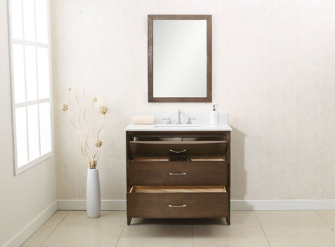 Image of 36" ANTIQUE COFFEE SINK VANITY WITH QUARTZ TOP WLF7030-36