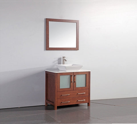 Image of 36" CHERRY SOLID WOOD SINK VANITY WITH MIRROR WA7836C