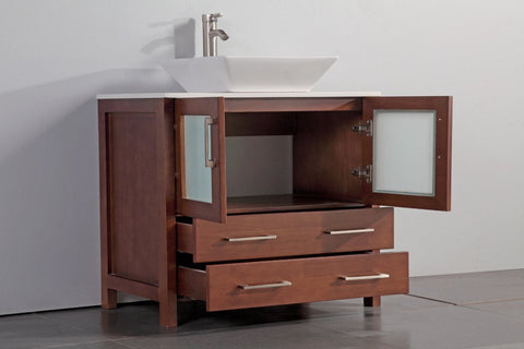 Image of 36" CHERRY SOLID WOOD SINK VANITY WITH MIRROR WA7836C
