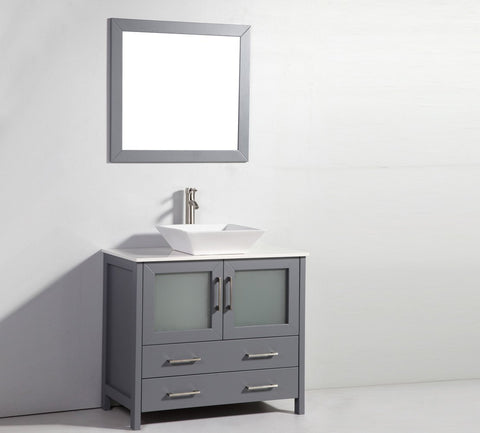 Image of 36" DARK GREY SOLID WOOD SINK VANITY WITH MIRROR WA7836DG