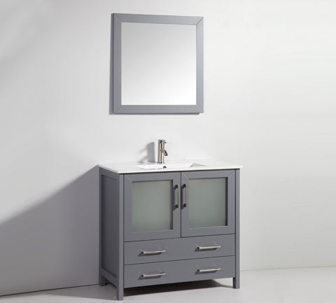 Image of 36" DARK GREY SOLID WOOD SINK VANITY WITH MIRROR WA7936DG