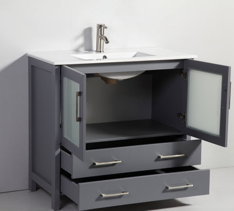 Image of 36" DARK GREY SOLID WOOD SINK VANITY WITH MIRROR WA7936DG