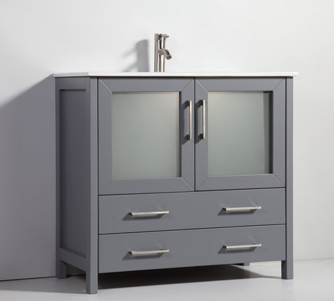 Image of 36" DARK GREY SOLID WOOD SINK VANITY WITH MIRROR WA7936DG