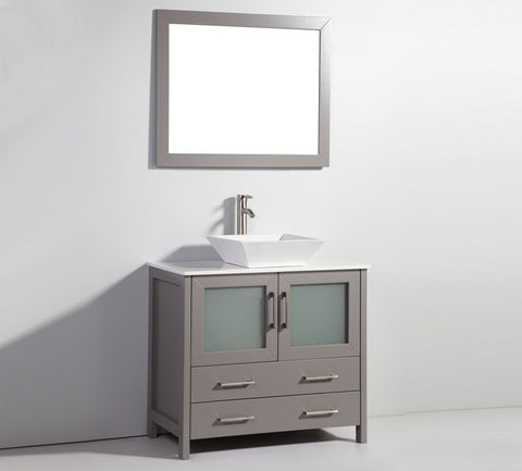 Image of 36" LIGHT GREY SOLID WOOD SINK VANITY WITH MIRROR WA7836LG