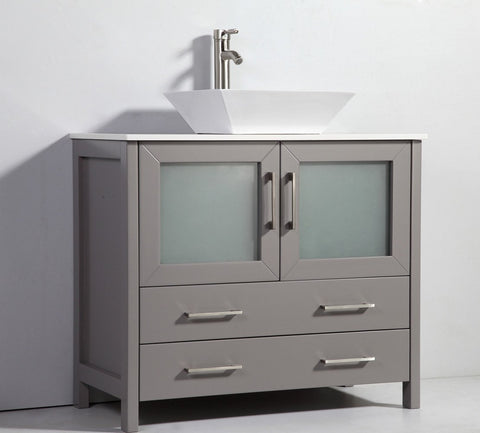 Image of 36" LIGHT GREY SOLID WOOD SINK VANITY WITH MIRROR WA7836LG