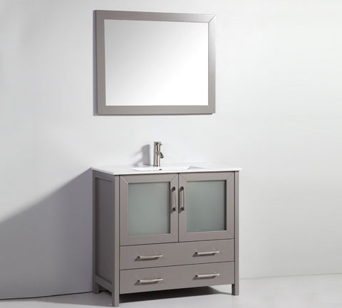 Image of 36" LIGHT GREY SOLID WOOD SINK VANITY WITH MIRROR WA7936LG