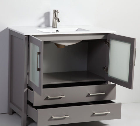 Image of 36" LIGHT GREY SOLID WOOD SINK VANITY WITH MIRROR WA7936LG