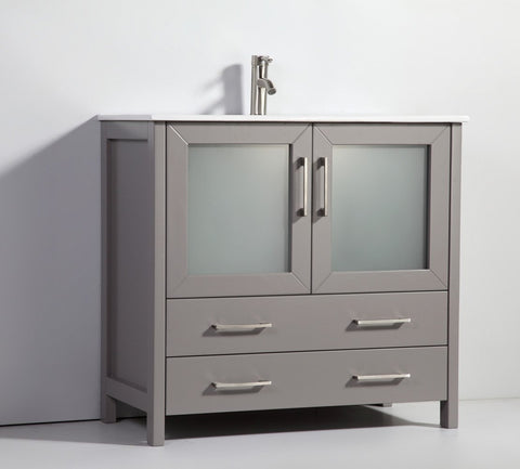 Image of 36" LIGHT GREY SOLID WOOD SINK VANITY WITH MIRROR WA7936LG