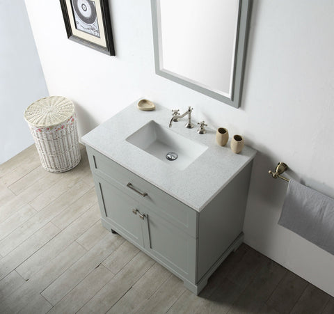 Image of 36" WOOD SINK VANITY WITH QUARTZ OP-NO FAUCET IN COOL GREY WH7636-CG