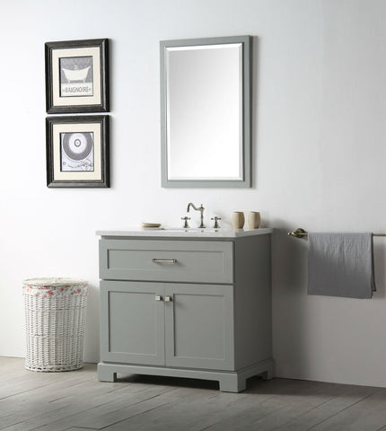 Image of 36" WOOD SINK VANITY WITH QUARTZ OP-NO FAUCET IN COOL GREY WH7636-CG