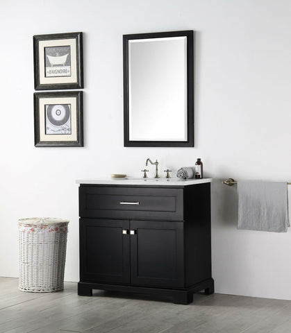 Image of 36" WOOD SINK VANITY WITH QUARTZ OP-NO FAUCET IN ESPRESSO WH7636-E