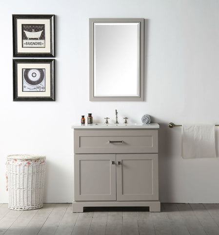Image of 36" WOOD SINK VANITY WITH QUARTZ OP-NO FAUCET IN WARM GREY WH7636-WG