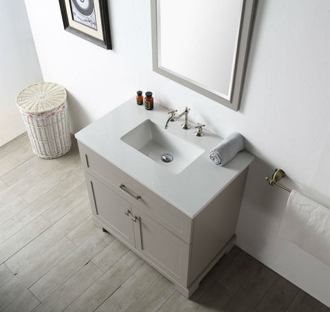 Image of 36" WOOD SINK VANITY WITH QUARTZ OP-NO FAUCET IN WARM GREY WH7636-WG
