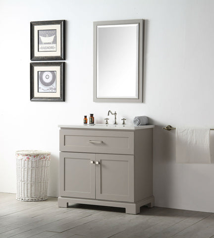 Image of 36" WOOD SINK VANITY WITH QUARTZ OP-NO FAUCET IN WARM GREY WH7636-WG