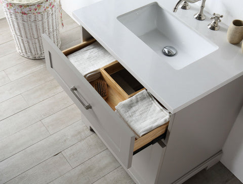 Image of 36" WOOD SINK VANITY WITH QUARTZ OP-NO FAUCET IN WARM GREY WH7636-WG