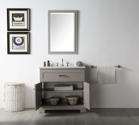 Image of 36" WOOD SINK VANITY WITH QUARTZ OP-NO FAUCET IN WARM GREY WH7636-WG